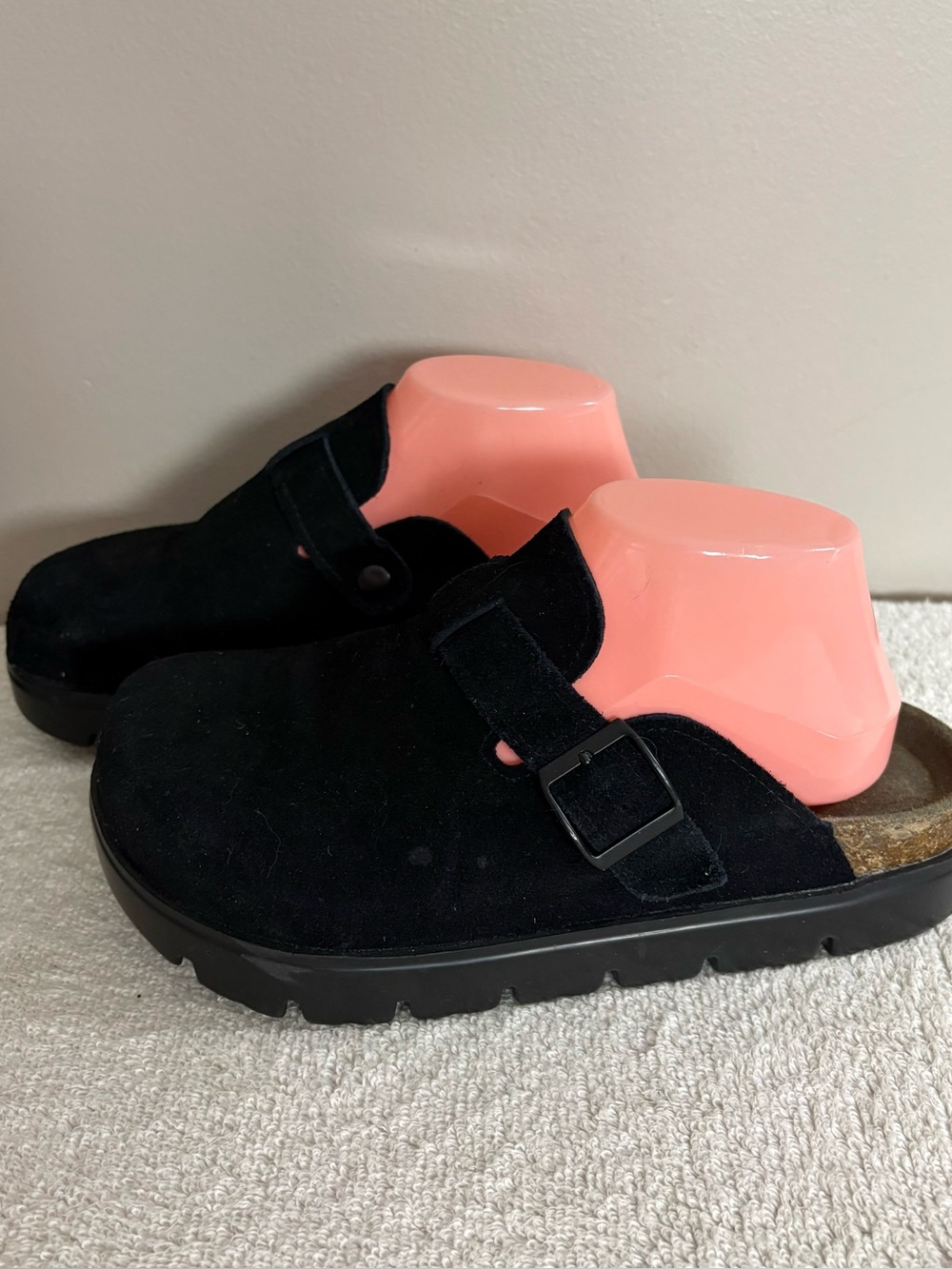 MINT! Women's PROJECT CLOUD Black Suede Leather BENTON CHUNKY Platform CLOGS